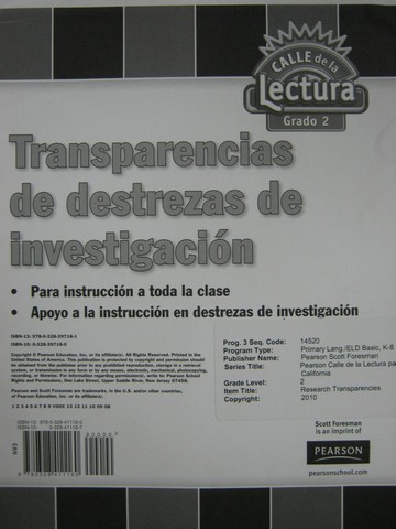 (image for) Calle de la Lectura 2 Transparencias de destrezas de invest (Pk) - Click Image to Close