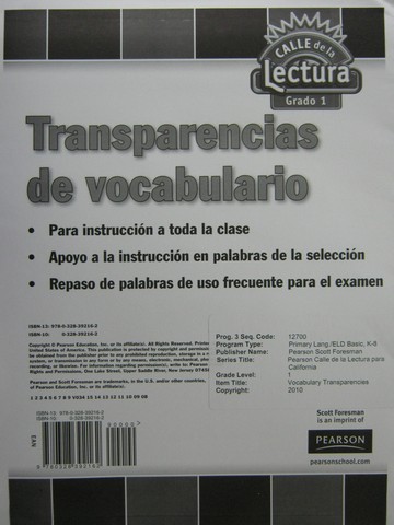 (image for) Calle de la Lectura 1 Transparencias de vocabulario (Pk) - Click Image to Close