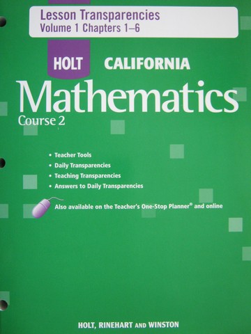 (image for) California Mathematics Course 2 Lesson Transparencies 1 (CA)(P) - Click Image to Close