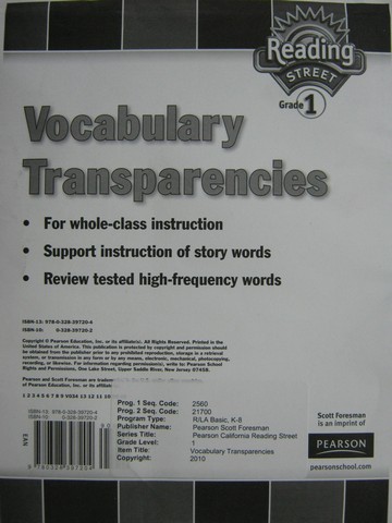 (image for) Reading Street 1 Vocabulary Transparencies (Pk) - Click Image to Close