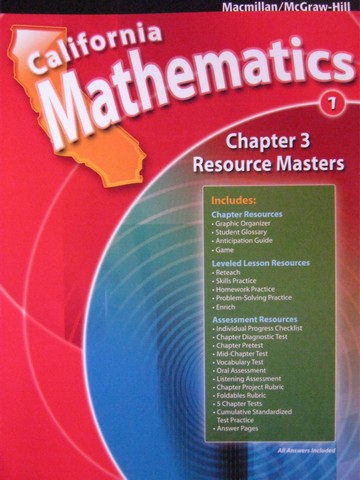 (image for) California Mathematics 1 Chapter 3 Resource Masters (CA)(P)