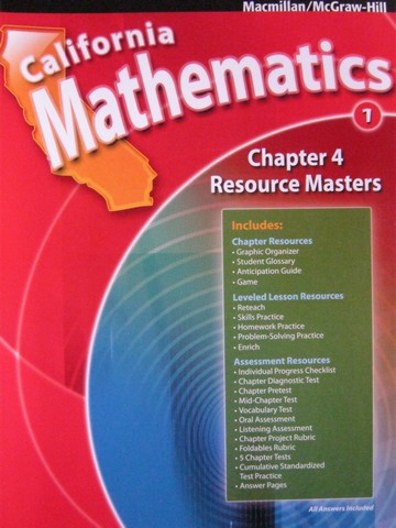 (image for) California Mathematics 1 Chapter 4 Resource Masters (CA)(P)