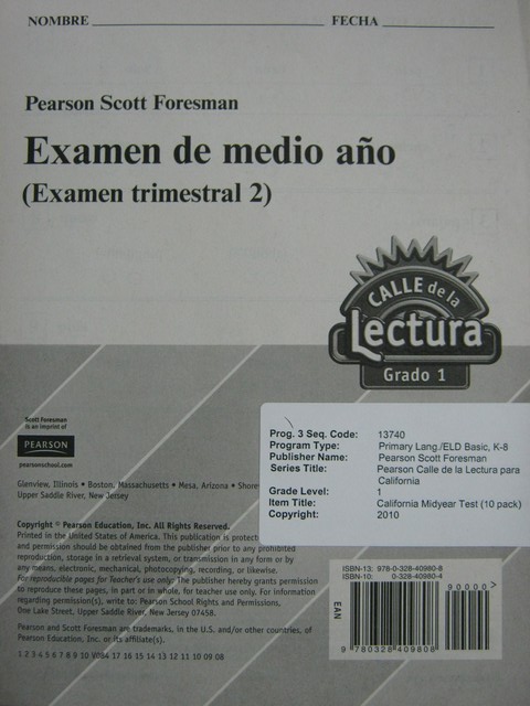 (image for) Calle de la Lectura 1 Examen de medio ano (P) - Click Image to Close