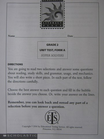 (image for) Literacy Place 2-2 Super Solvers Unit Test Form A (P)