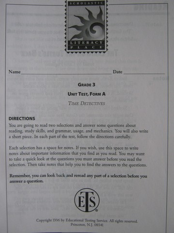(image for) Literacy Place 3-5 Time Detective Unit Test Form A (P)