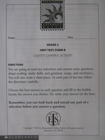 (image for) Literacy Place 2-3 Lights! Camera! Action! Unit Test Form B (P)