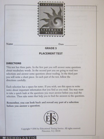 (image for) Literacy Place 5 Placement Test (P) - Click Image to Close
