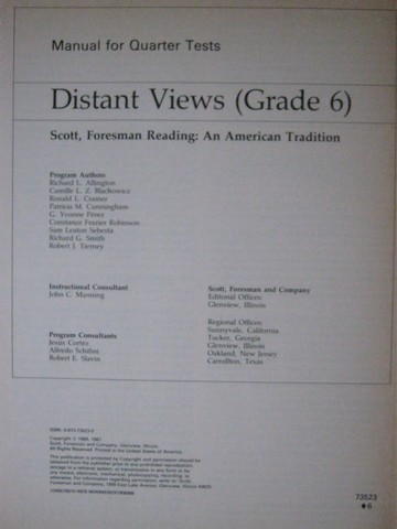 (image for) Reading 11 Distant Views Quarter Tests Manual (P) by Allington, - Click Image to Close