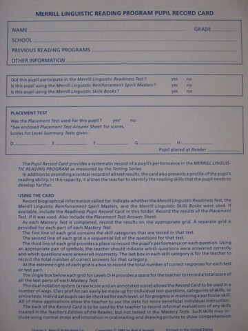(image for) Merrill Linguistic Reading Program Pupil Record Card (P) - Click Image to Close