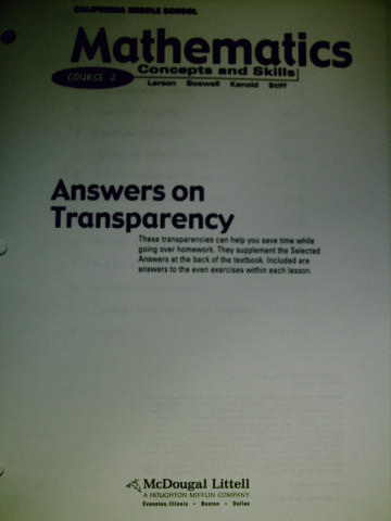 (image for) ML Ca Middle School Mathematics Cr. 2 Answers on Transpar(Binder
