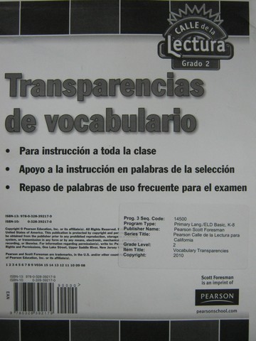 (image for) Calle de la Lectura 2 Transparencias de vocabulario (Pk)