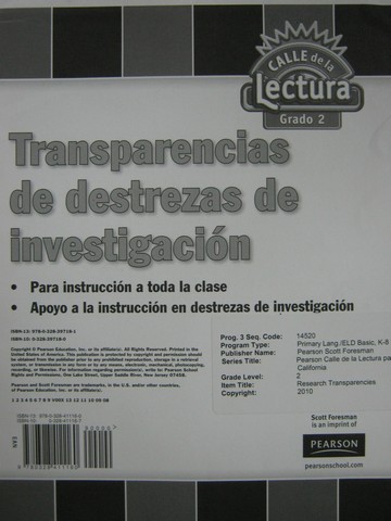 (image for) Calle de la Lectura 2 Transparencias de destrezas de invest (Pk)