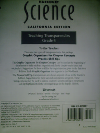 (image for) Harcourt Science 4 Teaching Transparencies (CA)(PK)