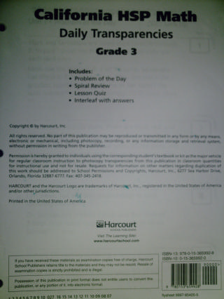 (image for) California HSP Math 3 Daily Transparencies (CA)(PK)
