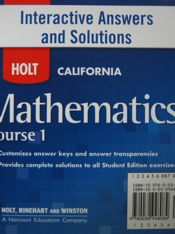 (image for) Holt California Mathematics Course 1 Interactive Answers (CD)