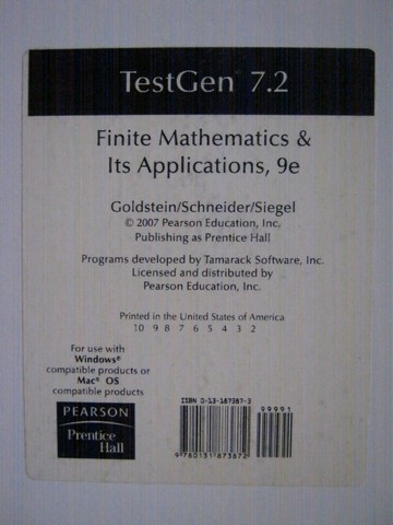 (image for) Finite Mathematics & Its Applications 9e TestGen 7.2 (CD)