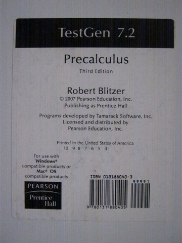 (image for) Precalculus 3rd Edition TestGen 7.2 (CD)