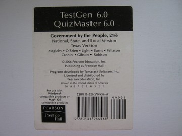 (image for) Government by the People 21st Edition TestGen 6.0 (TX)(Pk)