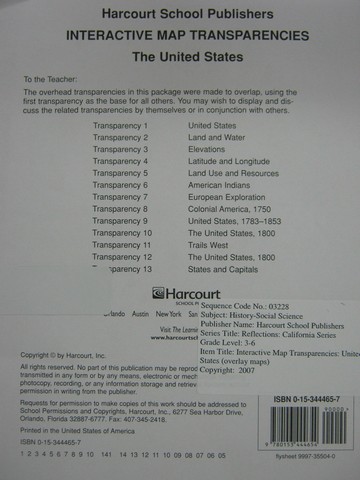 (image for) Harcourt Interactive Map Transparencies The United States (PK)