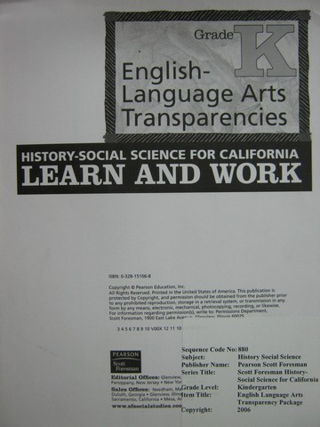 (image for) History-Social Science for California K ELA Transparencies (Pk)