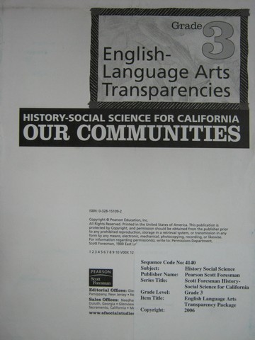 (image for) History-Social Science for California 3 ELA Transparencies (Pk)