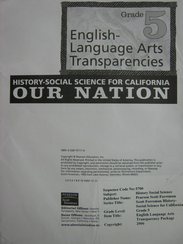 (image for) History-Social Science for California 5 ELA Transparencies (Pk)