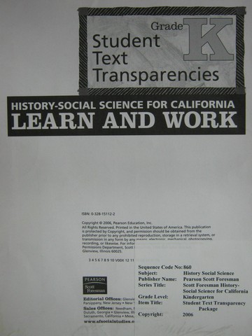 (image for) History-Social Science for California K Text Transparencies (Pk)