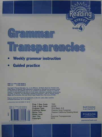 (image for) Reading Street 4 Grammar Transparecies (Pk)