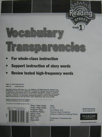 (image for) Reading Street 1 Vocabulary Transparencies (Pk)
