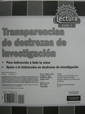 (image for) Calle de la Lectura 3 Transparencias de destrezas de invest (Pk)