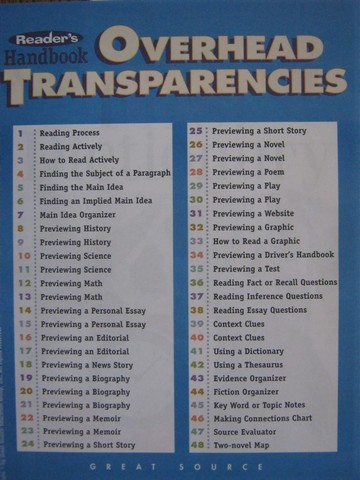 (image for) Reader's Handbook 9 Overhead Transparencies (Pk) - Click Image to Close