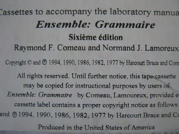 (image for) Ensemble Grammaire 6th Edition Lab Manual Cassettes (Cassette)