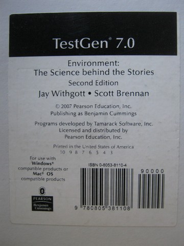 (image for) Environment 2nd Edition TestGen 7.0 (CD) by Withgott & Brennan