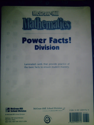 (image for) McGraw-Hill Mathematics Power Facts! Division Laminated Card(PK)