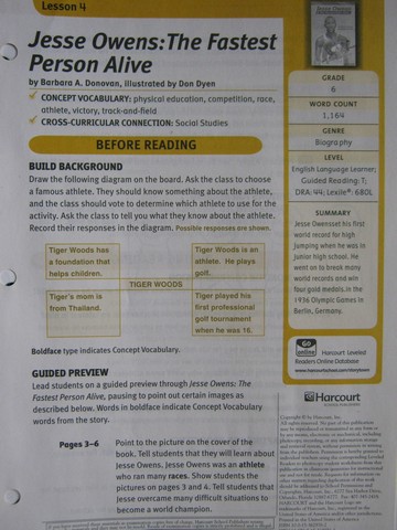 (image for) Jesse Owens The Fastest Person Alive Teacher Guide (TE)(P)