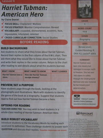 (image for) Harriet Tubman American Hero Teacher Guide (TE)(P)