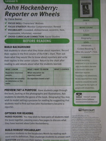 (image for) John Hockenberry Reporter on Wheels Teacher Guide (TE)(P)