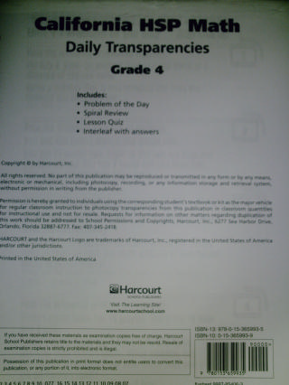 (image for) California HSP Math 4 Daily Transparencies (CA)(PK)