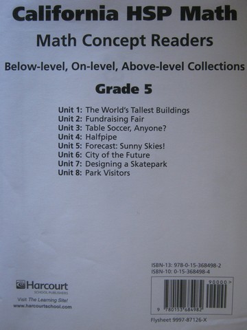 (image for) California HSP Math 5 Math Concept Readers (CA)(Pk)