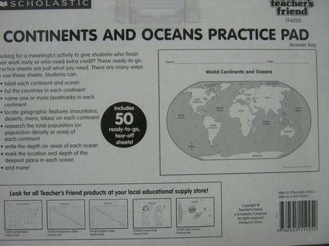 (image for) Continents & Oceans Practice Pad with Answer Key (Pk)
