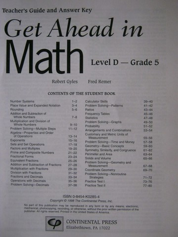 (image for) Get Ahead in Math D TG & Answer Key (TE)(P) by Gyles & Remer