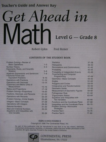 (image for) Get Ahead in Math G TG & Answer Key (TE)(P) by Gyles & Remer