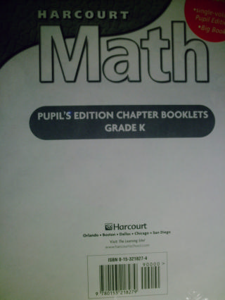 (image for) Harcourt Math K Pupil's Edition Chapter Booklets (CA)(PK)