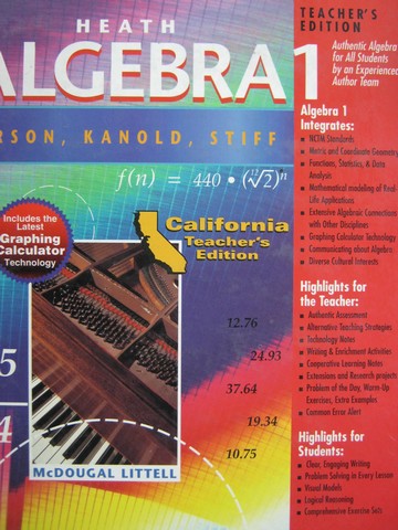 (image for) Heath Algebra 1 California TE (CA)(TE)(H) by Larson, Kanold, & Stiff - Click Image to Close