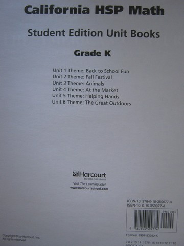 (image for) California HSP Math K Student Edition Unit Books (Pk)