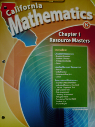(image for) California Mathematics K Chapter 1 Resource Masters (CA)(P)