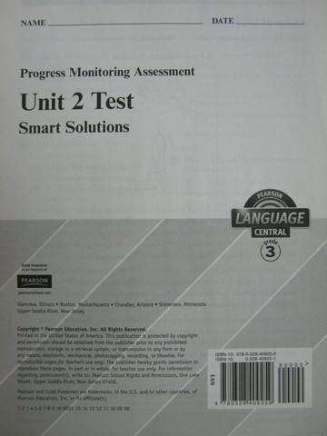 (image for) Pearson Language Central 3 Unit 2 Test (P)