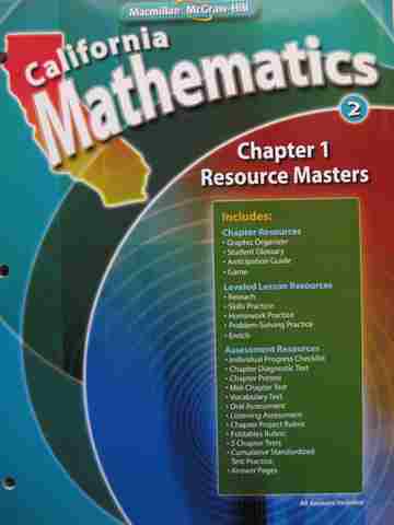 (image for) California Mathematics 2 Chapter 1 Resource Masters (CA)(P)