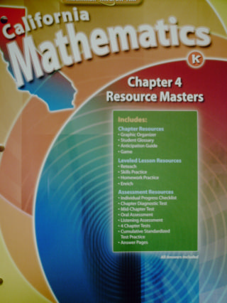 (image for) California Mathematics K Chapter 4 Resource Masters (CA)(P)