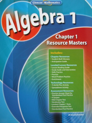 (image for) Glencoe Algebra 1 Chapter 1 Resource Masters (P)